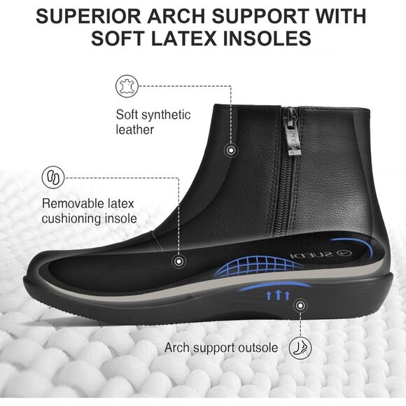 Suedi Size 10 Ankle Boots Short Black Synthetic Leather Side Zipper Closure - Picture 6 of 10